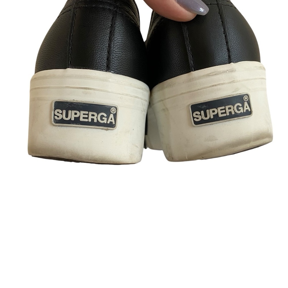Superga EUC 2790 Nappa Black Leather Platform Sneakers EU 37.5 SZ 6.5 - Picture 16 of 16